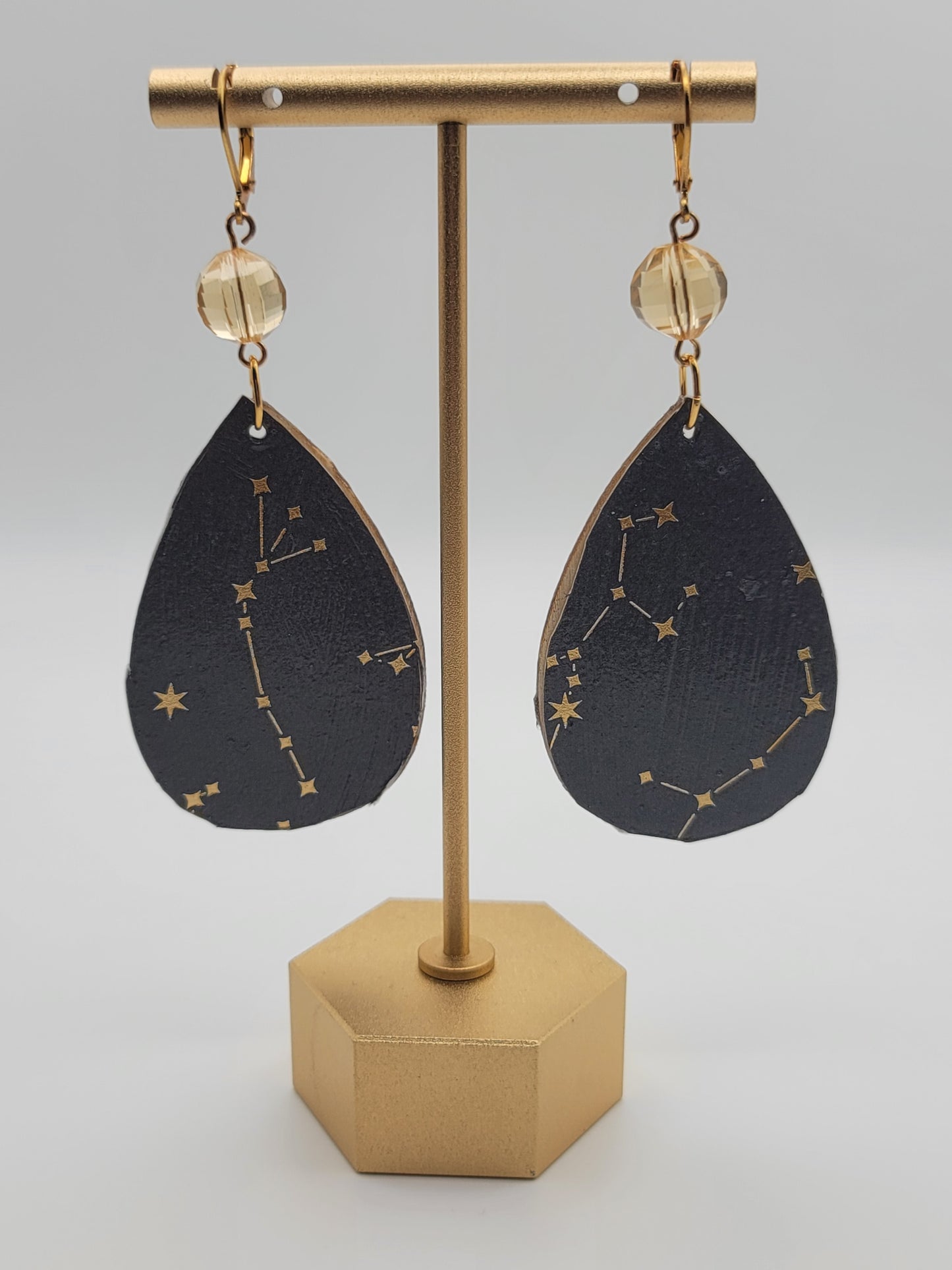 Wooden Tear drop constellation earrings