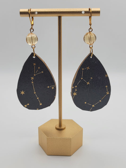 Wooden Tear drop constellation earrings