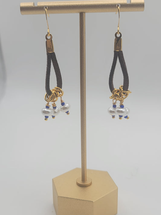 Leather and Pearl earrings