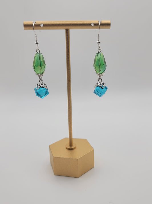 Blue and green dangle earrings