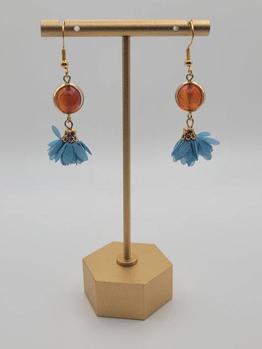 Carnelian and blue tassel earrings