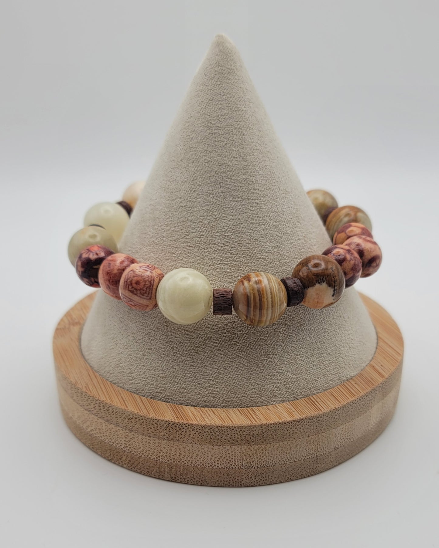 Jade and wood stretch bracelet