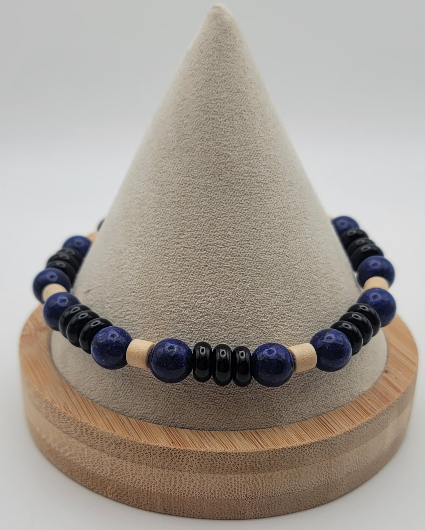 Sodalite and wood stretch bracelet