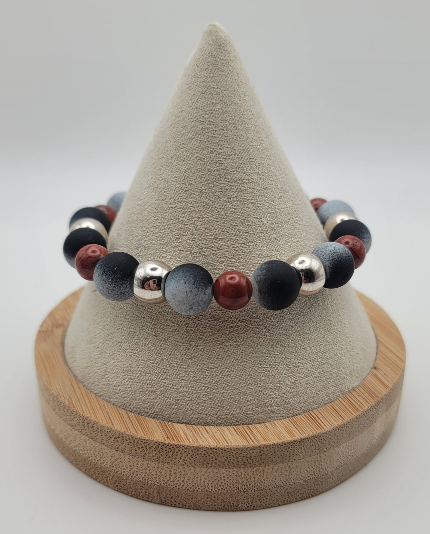 Jasper and silver stretch bracelet